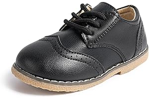 ISINSER Toddler Boys Girls Classic Dress Shoes Little Kid PU Leather Comfort Rubble Sole Oxford School Uniform Wedding Flats