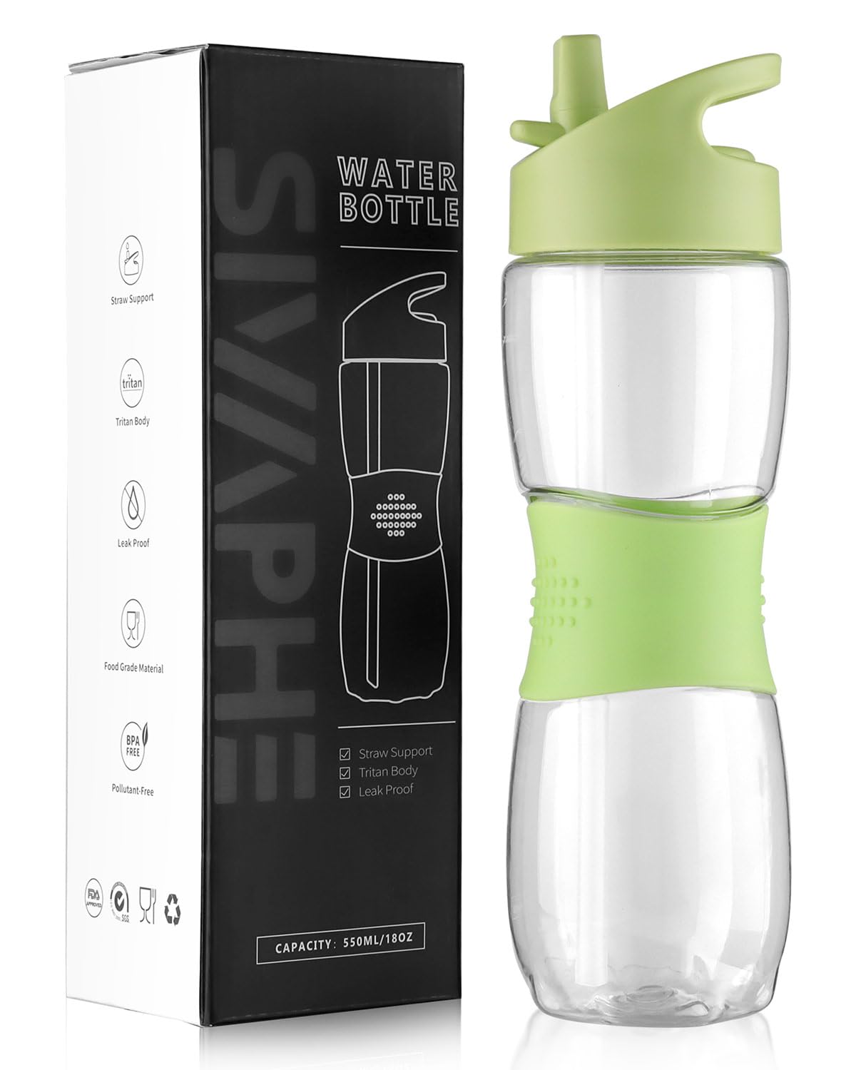 Sivaphe Children Water Bottle Tritan, Kids Drinking Bottles with Handle and Silicone Straw for Camping, School, Outdoor Activities, Travel, Hiking (Green, 550ML) — image 1