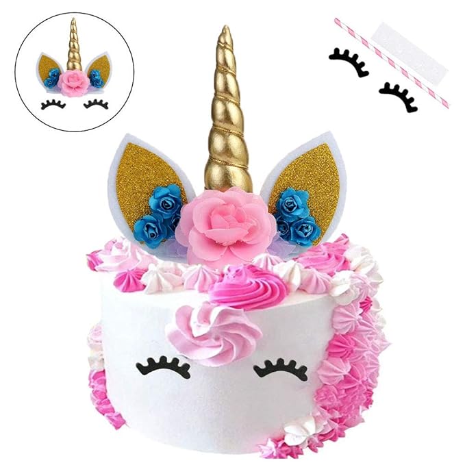 Zoint Unicorn Cake Topper with Eyelashes Party Cake