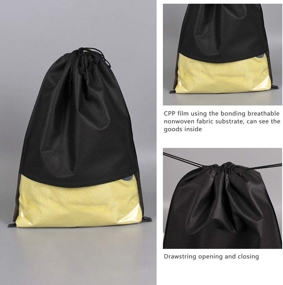  | BUYGOO 12PCS Travel Shoe Bags Waterproof Non-Woven Storage With Rope for Men and Women Large Shoes Pouch Packing Organizers - 17.3" X 12.6" (Black) | Shoe Bags