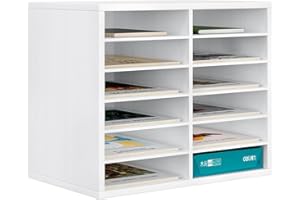 PAG Wood Desktop Literature Organizer Adjustable File Sorter Mail Center Magazine Holder Paper Storage Cabinet Classroom Keep