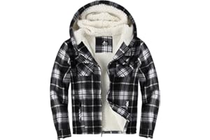 SECOOD Mens Flannel Sherpa Lined Jacket with Hood Plaid Shirts Jackets Zip Up Long Sleeve Sweatshirt Winter Coat for Men