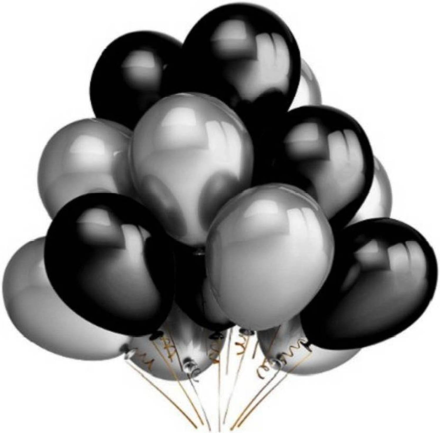 Theme My Party Metallic Balloons 9 INCH Thick Black Silver Latex Balloon Pack of 50 Decoration KIT for Birthday Anniversary Party Supplies