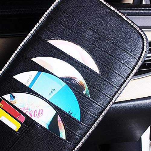 ESKONKE Car CD Holders Sun Visor Disc Organizer Bling Crown + Shiny Diamond Edging Auto Sun Visor Cards DVD Storage with 10 Slots + 2 Card Pockets (Sun Visor CD Organizer)