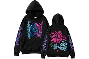 JXQCWY Arcane League of Legends Jinx Hoodie Front & Back Art Adult Black Crew Neck Pullover Tops Sweatshirt Arcane Merch