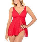 Swim Solutions Women's Crochet Flyaway Tummy-Control Swimdress Coral Orange 8