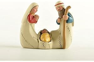 MERITMODE Miniature Holy Family Nativity Figurine - Hand Painted Joseph Mary Religious Figurine with Baby Jesus for Christmas Indoor Tabletop Nativity Scene Decoration, 2.56‘H