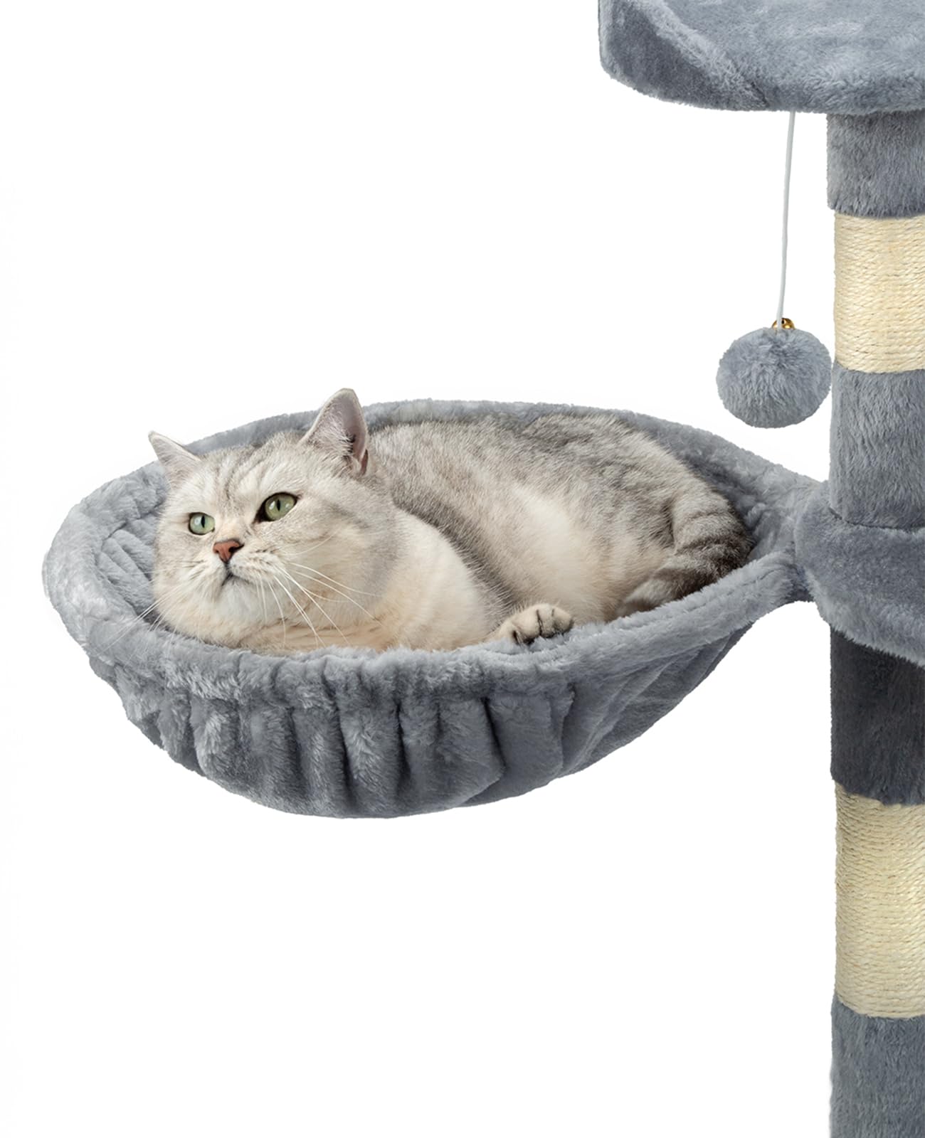 lionto Lying trough made of soft plush for scratching post, Ø 40 cm, 15 cm deep, cozy sleeping trough for any cat tree with M8 thread, sturdy metal frame for small and large cats, light grey