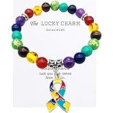 Autism Awareness 7 Chakra Gemstone Natural Stone Beaded Bracelet Love Heart Cross Ribbon Round Puzzle Elastic Cord Autistic Bracelet for Women Men Friend Yoga Meditation Jewelry Gift