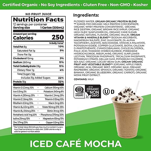 Orgain Organic Nutritional Protein Shake, Iced Cafe Mocha 16g Grass Fed Whey Protein, Meal