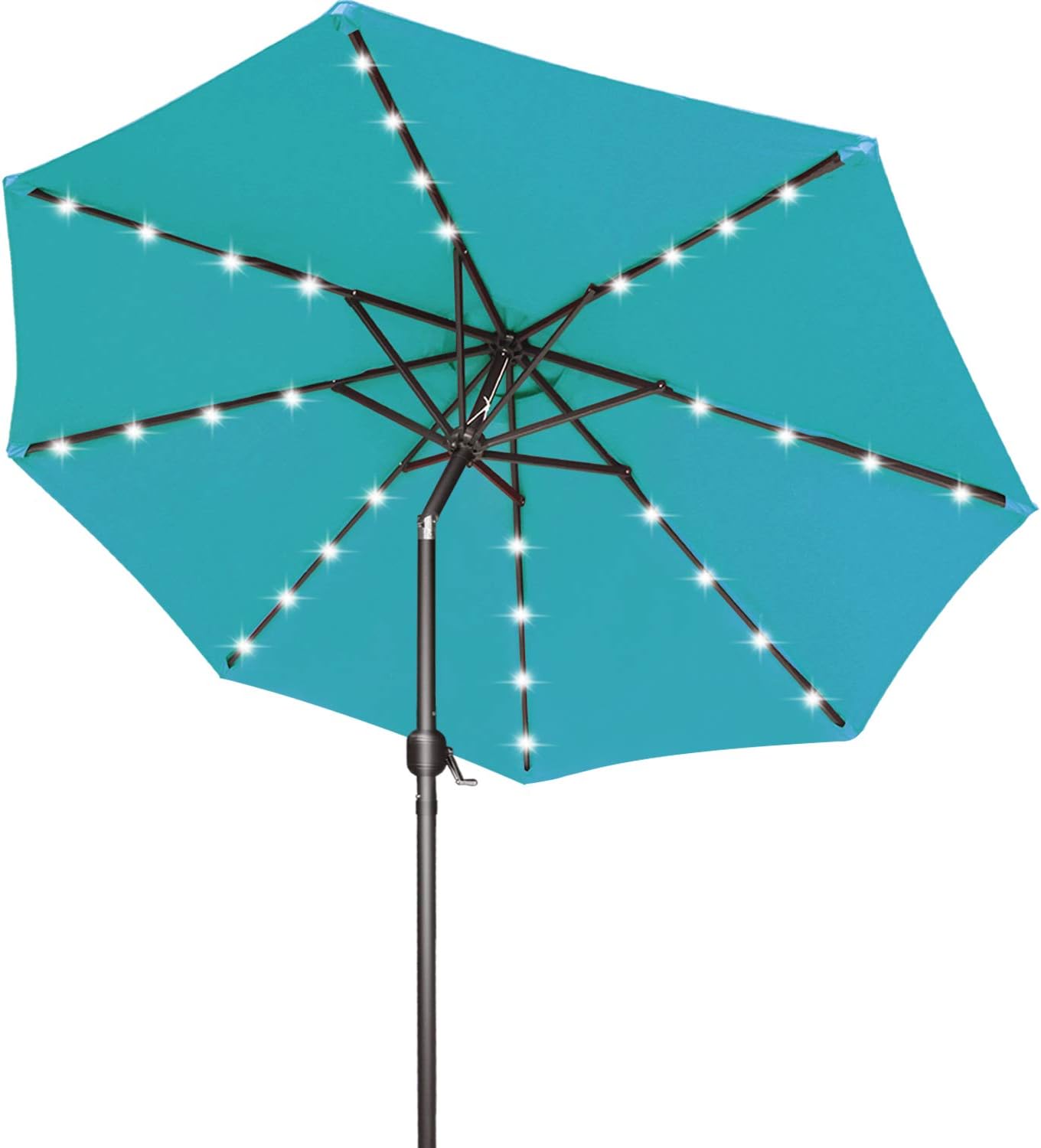 Amazon Com 7 5ft Patio Umbrella Ourdoor Solar Umbrella Led Umbrellas With 32led Lights Tilt And Crank Table Umbrellas For Garden Deck Backyard And Pool 12 Colors Turquoise Garden Outdoor