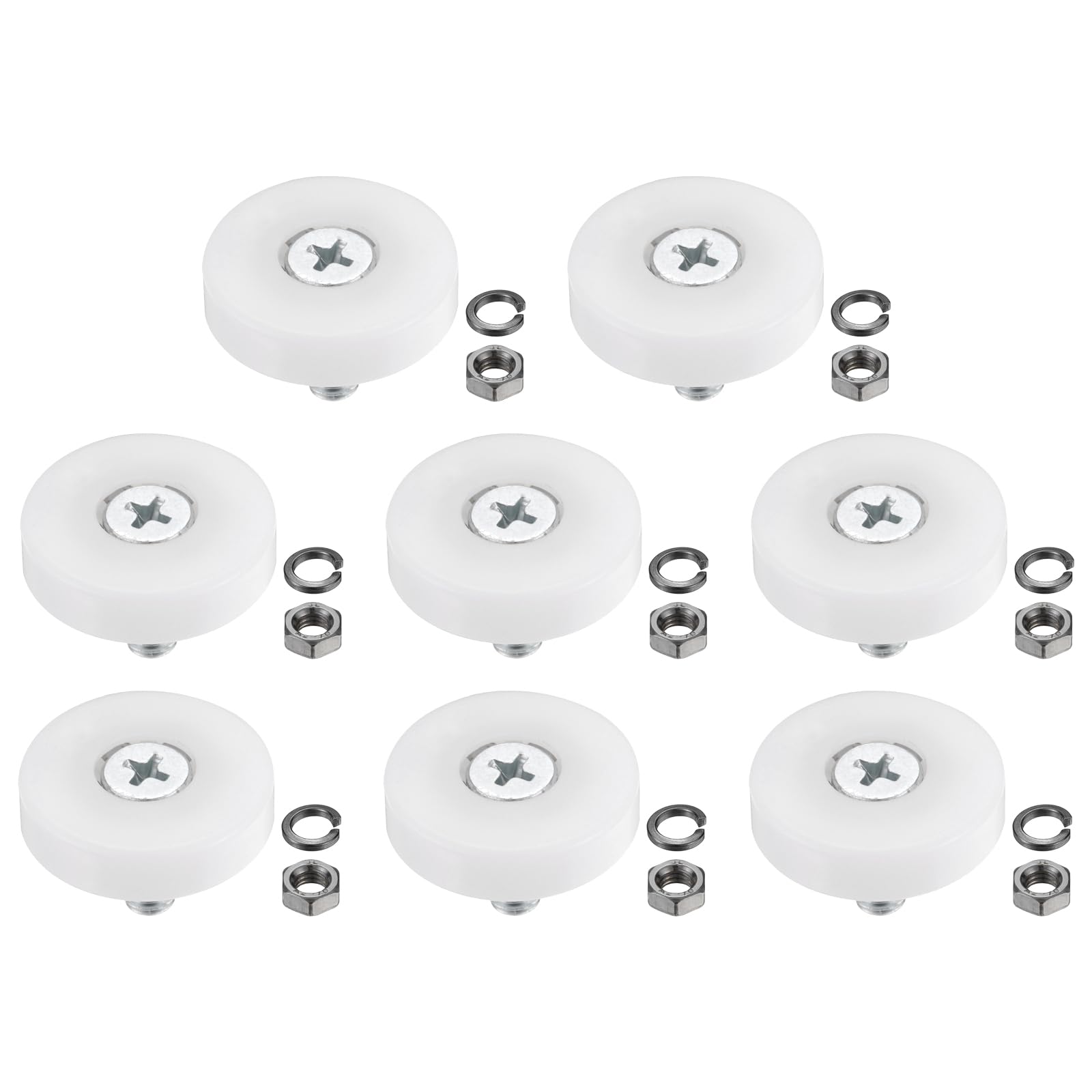PATIKIL 29mm Drawer Rollers, 8 Set Nylon Positioning Pulleys Small Drawer Pulley Replacement Wheel with Spring Washer and Nut for File Cabinet Slides, White