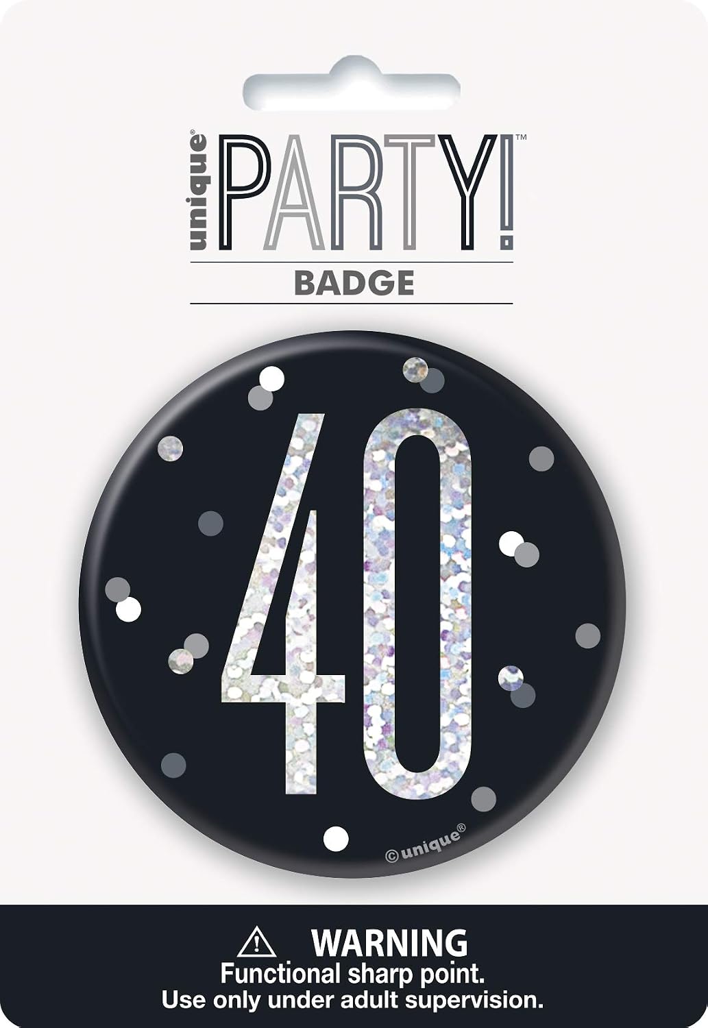 Round Prismatic 40th Birthday Badge, Black, Age 40
