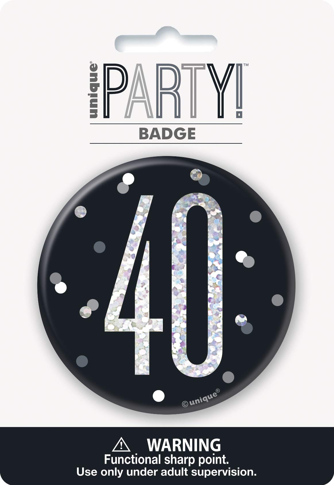 Round Prismatic 40th Birthday Badge | Party Accessories | Black | 1 Pc.