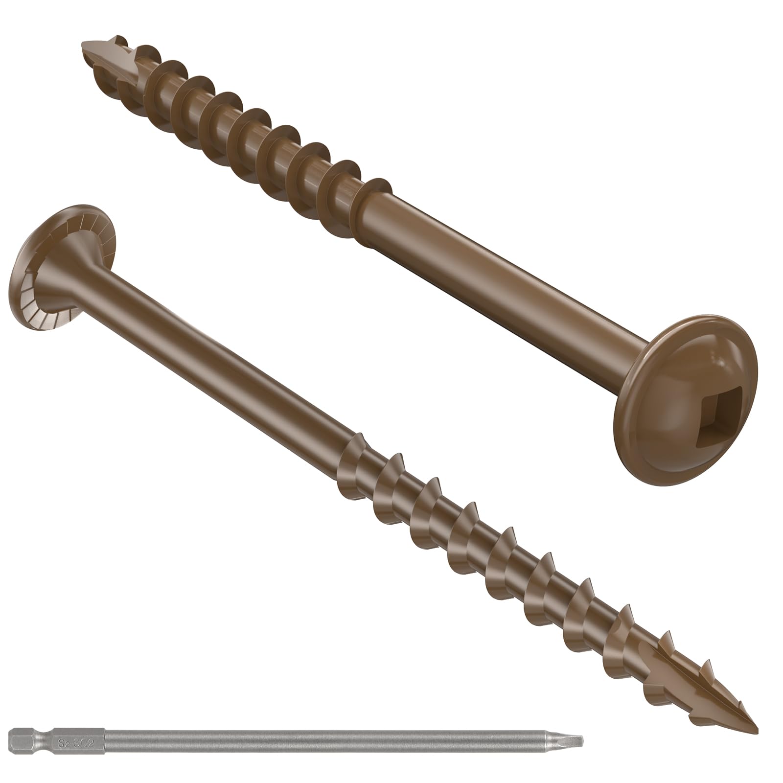 Photo 1 of #8 Pocket Hole Screws 2-1/2 Inch, 100Pcs Coarse Thread Wood Screws, Square Drive, Washer Head, 4-Layer Coating, Drive Bit Included (Brown)
