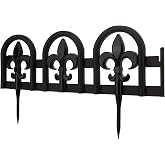 Evelyne Black Garden Border Plastic Edging &ndash; PP Plastic, Metal-Free Wrought Iron Look Design, 15pcs Black Yard Landscaping Fence Liner Lawn Edge Barrier, 20ft Kit of Decorative Lawn Landscape Panels