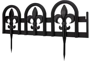 Evelyne Black Garden Border Plastic Edging: Wrought Iron Design - 15pcs Black Yard Landscaping Fence Liner Lawn Edge Barrier - 20ft Kit of Decorative Lawn Landscape Panels Elements