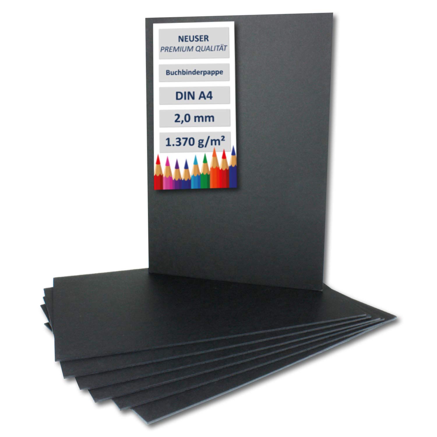 NEUSER PAPIER 10x bookbinding cardboard DIN A4 in black, thickness: 2.0 mm, grammage: 1,340 g/m²