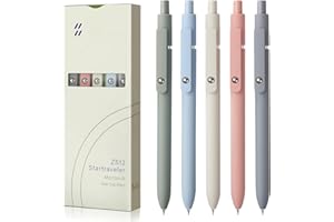 FIOVER 5pcs Gel Pens Quick Dry Ink Pens Fine Point Premium Retractable Rolling Ball Gel Pens Black Ink Smooth Writing for School Office Home