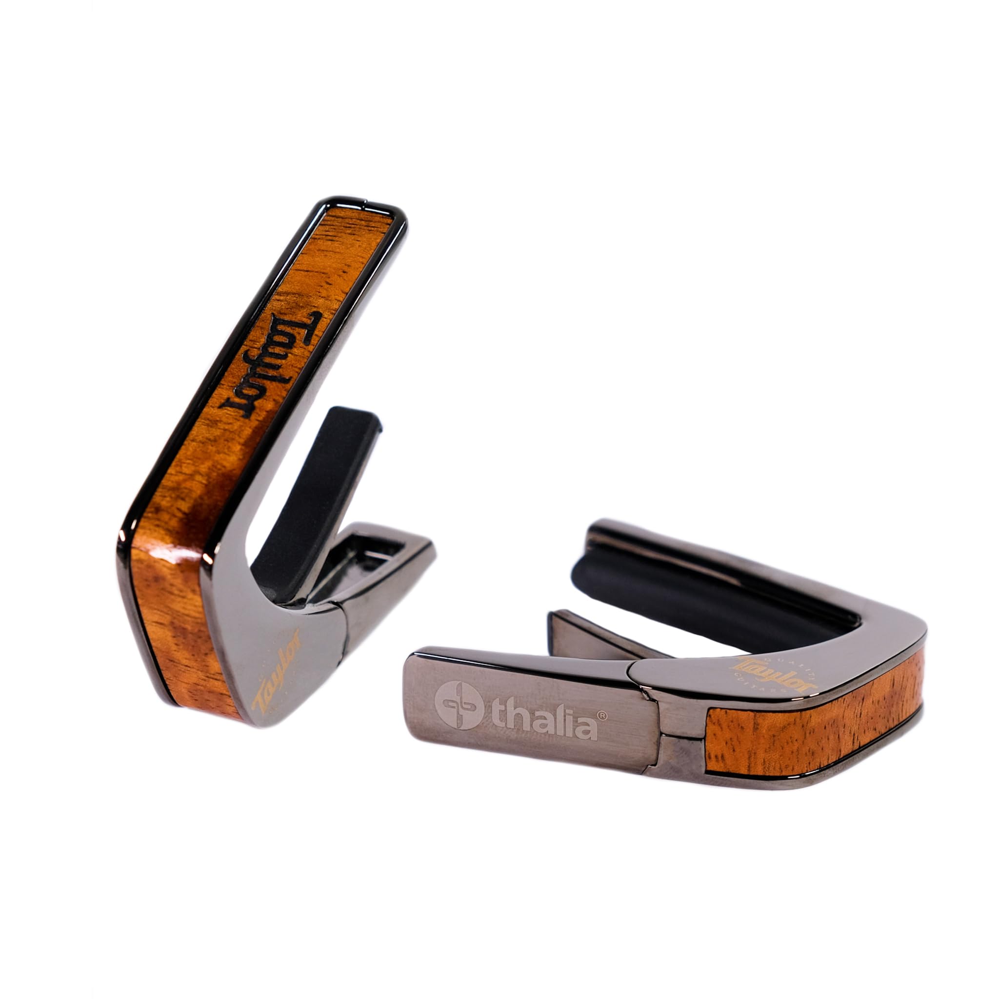Taylor Black Chrome Finish Capo - Koa w/Black Taylor Logo