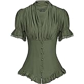 Scarlet Darkness Womens Work Tops Elegant Renaissance Pirate Shirt Short Sleeve Victorian Peasant Blouses