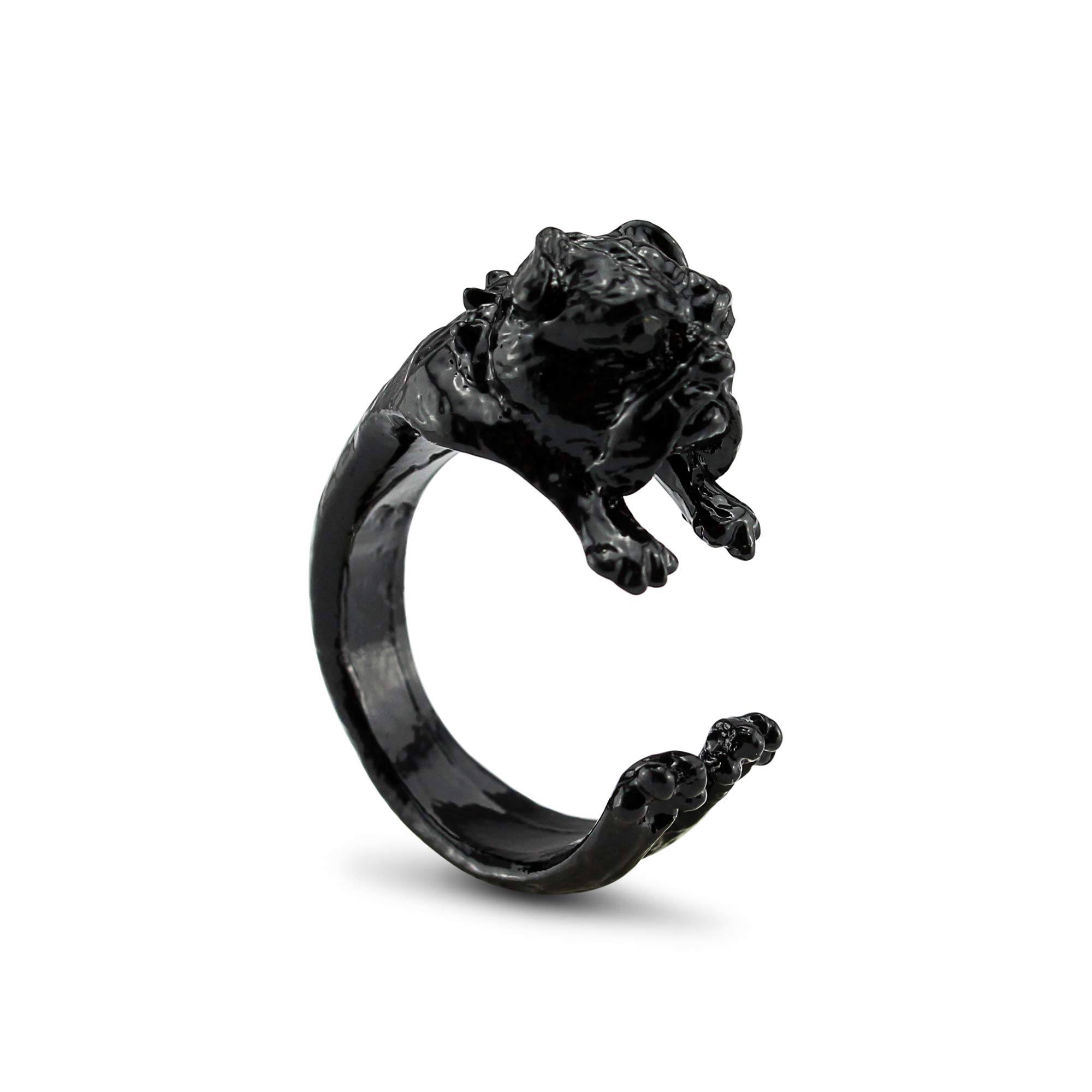Serebra Jewelry English Bulldog Ring with Silver, Bronze, Black Tone Adjustable Size Women (Black)