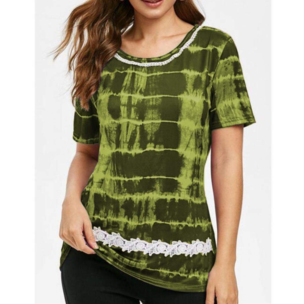 Zippem Women Casual Short Sleeve Lace O Neck T-Shirt Top Knits & Tees Army Green