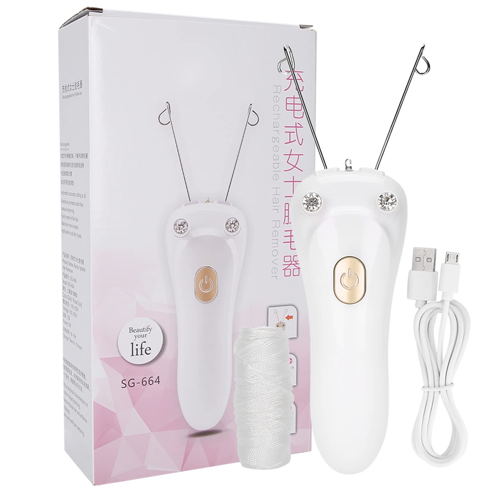 Lwuey Electric Facial Hair Threader, Hair Removal Face Threading Machine USB Chargeable Cotton String Thread Lip Chin Cheek Arm Leg Body Epilator Depilation Woman Portable Device