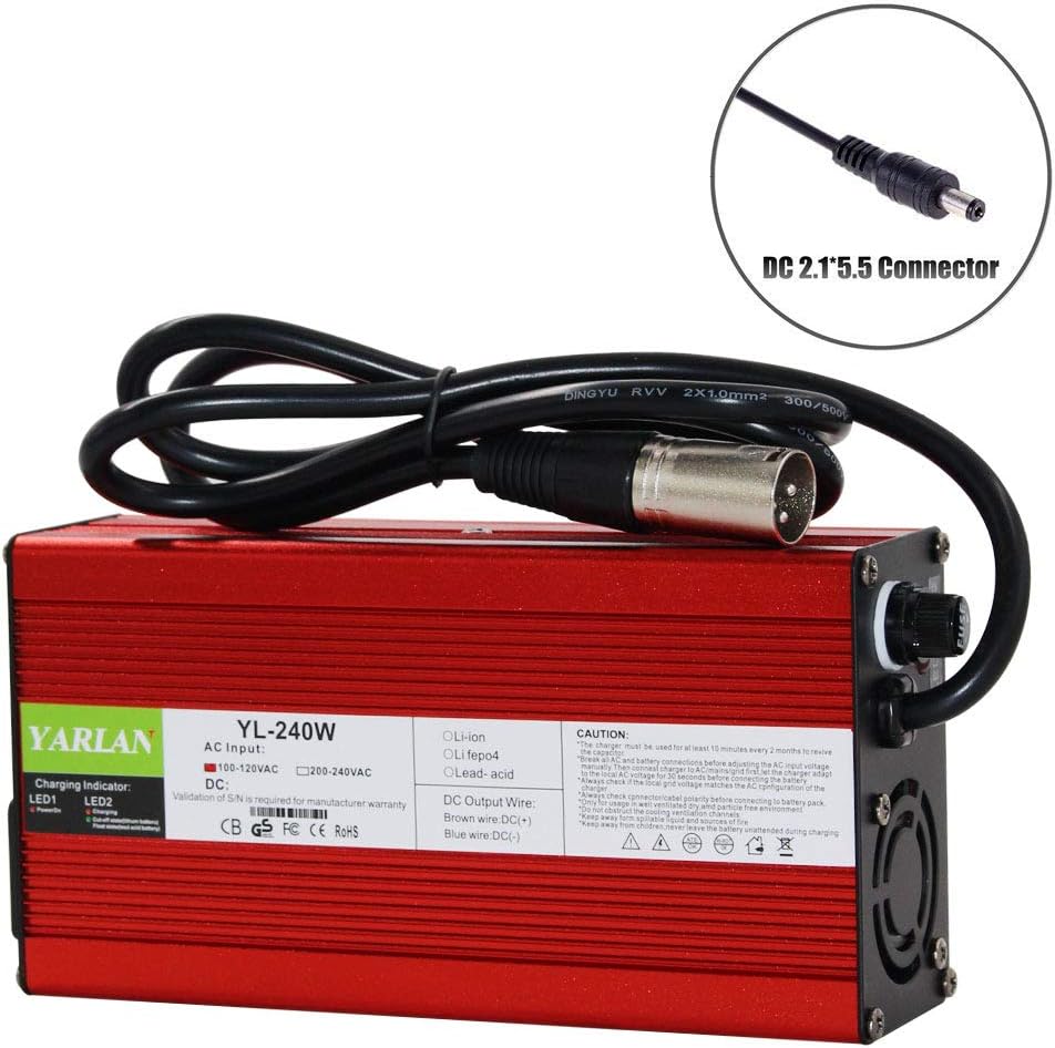 YARLAN 54.6V 4A Charger Electric Bike Charger 48V Li-ion Battery Charger 48V Charger 48V Scooter/E-Bike/Boat/Motorcycle Battery Charger 48V Ezgo Battery Charger (DC-5.52.1)