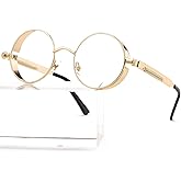 AIEYEZO Round Steampunk Sunglasses for Men Women Retro Gothic Sun Glasses Round Metal Frame Ladies Shades