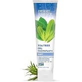 Desert Essence Tea Tree Oil Mint Toothpaste, Fluoride Free, 6.25 oz | Baking soda and sea salt help clean teeth and reduce surface buildup; SLS-free formula freshens breath