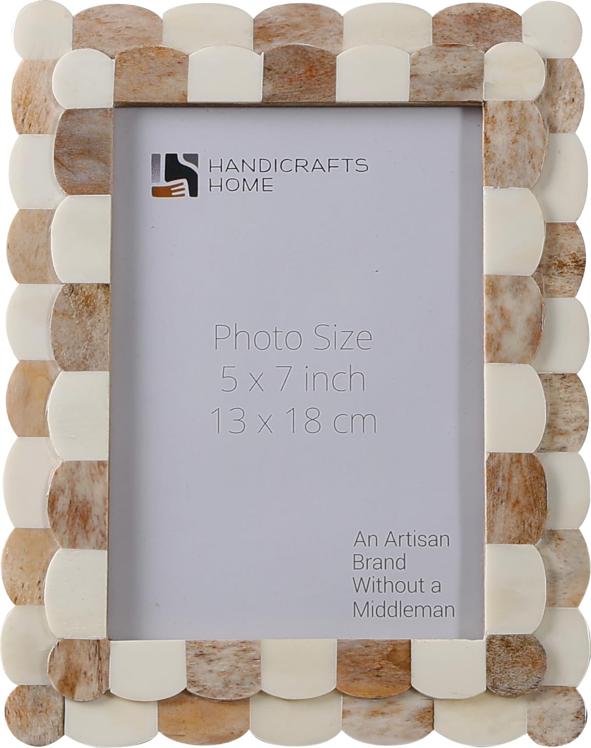 Handicrafts Home 5 by 7 Brown Picture Frame, Handmade Scallop pattern Bone inlay Photo Frame for Wall/Tabletop, Boho Farmhouse Vintage Home, Gallery Wall & Desk Decor, Christmas, Family Picture Frame