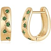 GAOKOXI Chunky Gold Cubic Zirconia Hoop Earrings for Women Trendy,Colorful Gold CZ Statement Earrings,Crystal Geomertic Earrings Jewelry Party