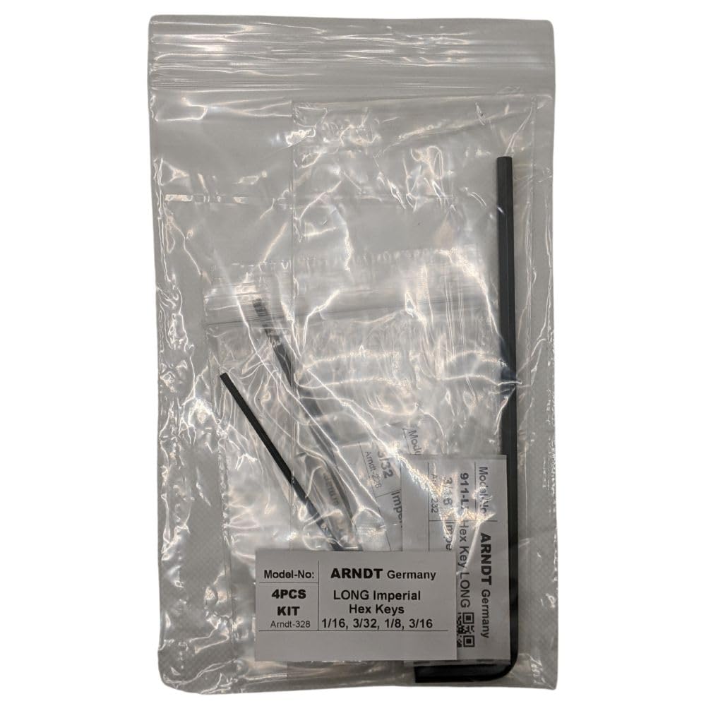 ARNDT Germany 4PCS Hex Key Set | Long Imperial Allen Hex Key Set: 1/16, 3/32, 1/8, 3/16'' | Chromium Vanadium Steel