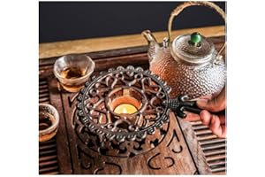 Primst Cast Iron Teapot Warmer Cups Heater Pot Trivet, Heavy Duty & Decorative Candle Holder Tealight Stand for Heat Food Coffee Milk or Tea (A)