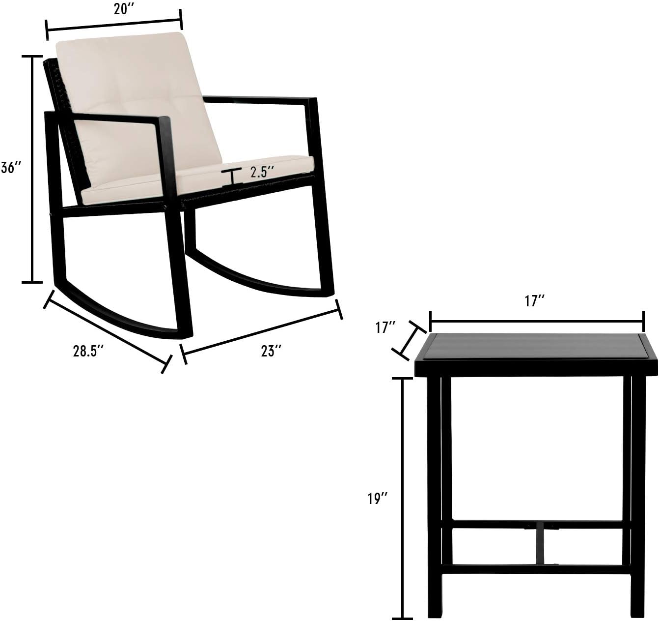 Greesum GS-3RRCSBG 3 Pieces Patio Furniture Set, Glass Coffee Table, Beige : Garden & Outdoor