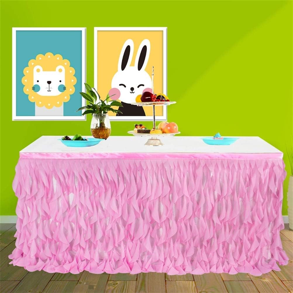 Ommda Curly Willow Lace Tulle Taffeta Table Skirt Tutu for Round and Rectangle Table Birthday Wedding Party Pink 6ftx30inch(LxW)
