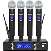 BOMGE Pro Wireless Microphone System, 4-Channel UHF Wireless Mic, Cordless Mic with 4 Handheld Dynamic Microphones, 260ft Range, Microphone for Singing,Church,Karaoke,Party (410U-4 Handheld)