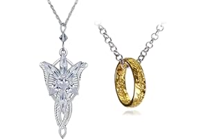 HJYZY 2 pcs Elven Leaf Aragorn Arwen Evenstar Pendant Necklace Gold Tone The Ring Pendant Necklace