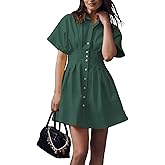 Shy Velvet Women’s Mini Shirt Dress Casual Button Down Short Sleeve Collared Summer Dresses