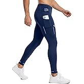 Clbort Men's Running Tights with 6 Pockets Compression Winter Running Pants for Men Reflective Thermal Leggings for Jogging
