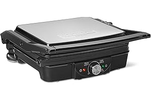 �鶹�� Basics Panini Press & Electric Indoor Grill with Temperature Control, Non-Stick Ceramic Plates, Black