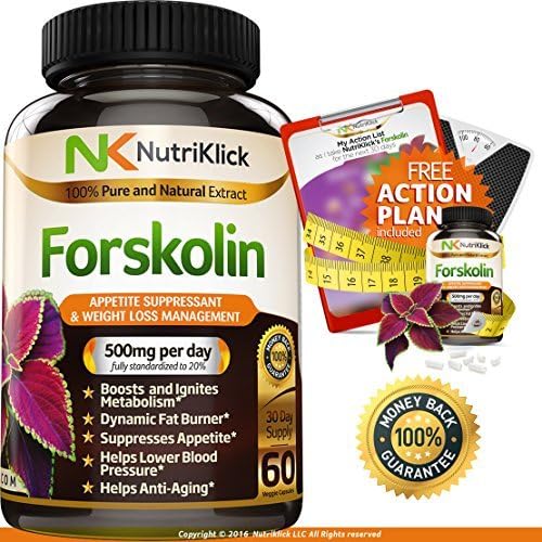 Best Pure Forskolin Extract For Weight Loss Programs Appetite Suppressant Pill Fat Burner Increases Metabolism Lose Belly FatAnti-Aging500 mg Healthy Maximum Strength For Men and Women by Nutriklick