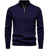 Kissonic Men's Quarter-Zip Pullover Sweater Slim Fit Mock Neck Lightweight Knitted Casual Polo Sweaters