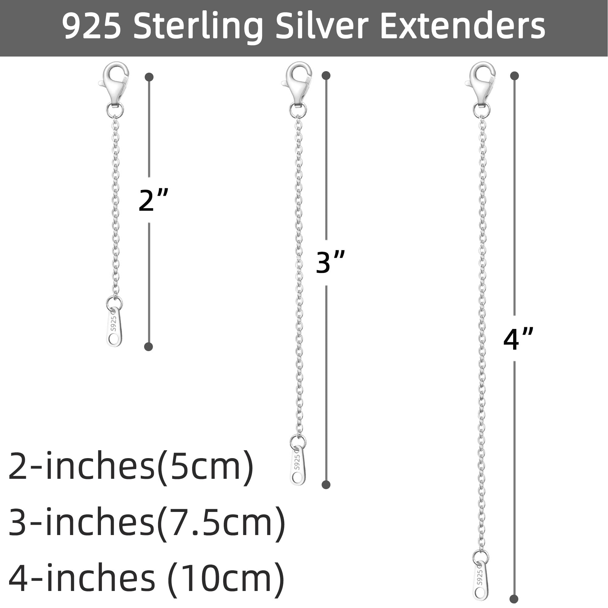 VANBARIS Sterling Silver Necklace Extenders for Women Silver Chain Extension Bracelet Extender Sterling Silver Chain Extenders for Necklaces 3 Piece Set (2, 3, 4 inch)