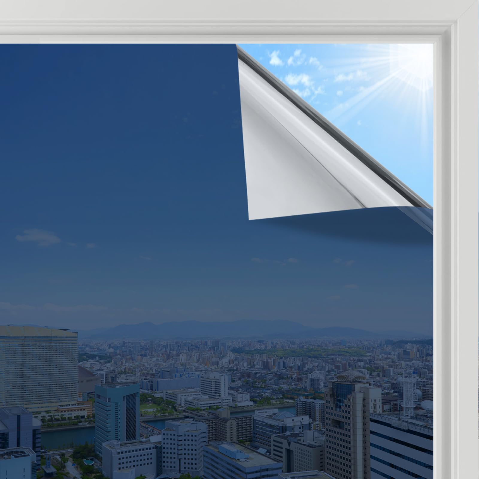 rabbitgoo Heat Reflective Window Film Privacy Film for Glass Windows, One Way Mirror Tint Sticker Sun Blocker, UV Glass Sticker Mirror Heat Reflector Thermal Solar Vinyl Blue Silver 75x200cm