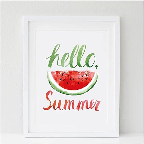 Amazon 水彩フルーツスイカキャンバスアートプリント写真 こんにちは夏のキャンバス絵画ポスター家の装飾 50x70cmx1pcs フレームなし アートフレーム ポスター オンライン通販