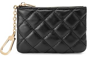LARENNT Quilted Leather Coin Purse with Keychain - Small Coin Pouch Key Pouch Small Card Holder Keychain Wallet Change Purse for Women and Men (Black)