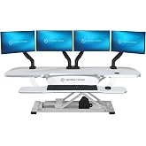 VERSADESK PowerPro 48 Inch Electric Standing Desk Converter &ndash; Push-Button Height Adjustable Sit to Stand Desk Riser for Multiple Monitors &ndash; Motorized Desktop Workstation with Wide Keyboard Tray, White