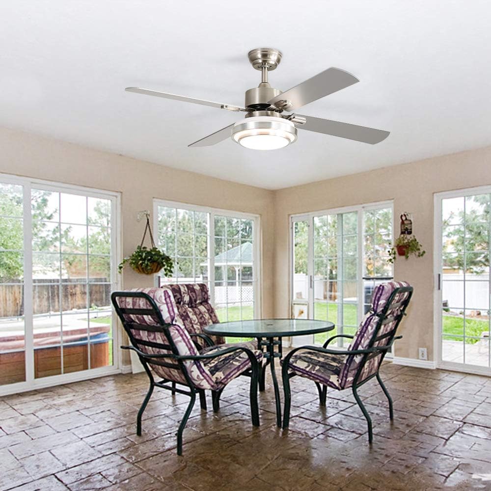 Warmiplanet Ceiling Fan with LED Light and Remote Control, 52 Inch, Brushed Nickel (4-Blades): Kitchen & Dining